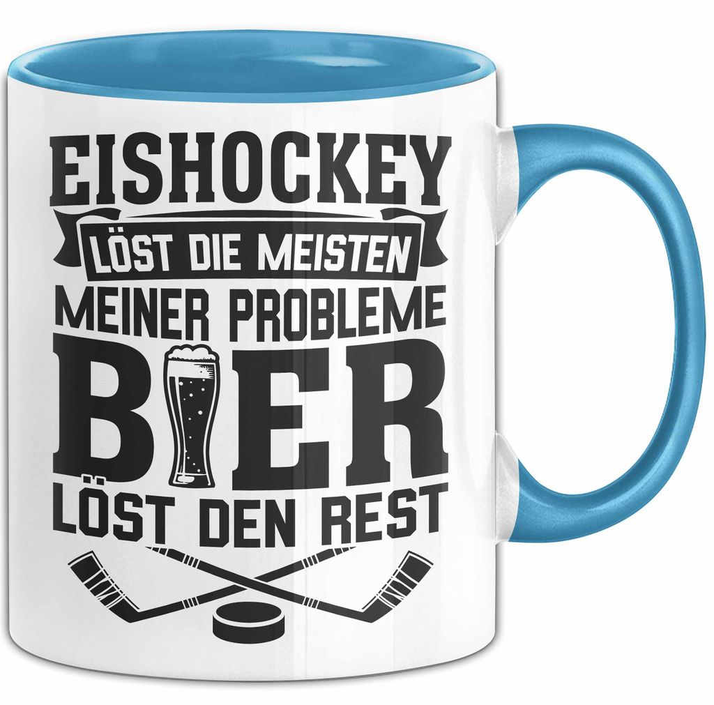 Eishockey Tasse Löst Die Meisten Meiner Probleme Bier Löst Den Rest Becher Geschenkidee (Blau)