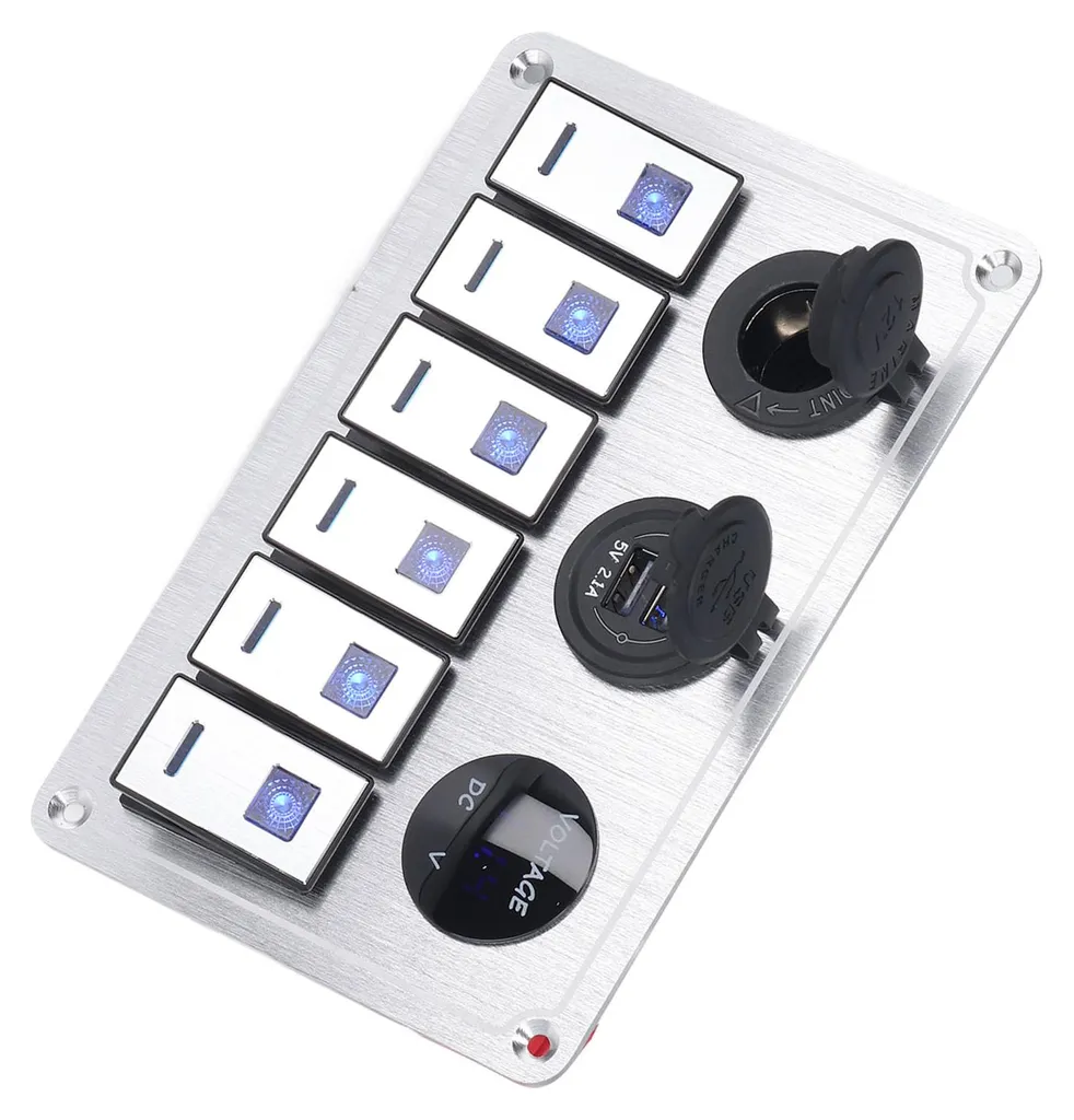 Panneau de switch 6 voies LED bleu USB pour organiser vos commandes