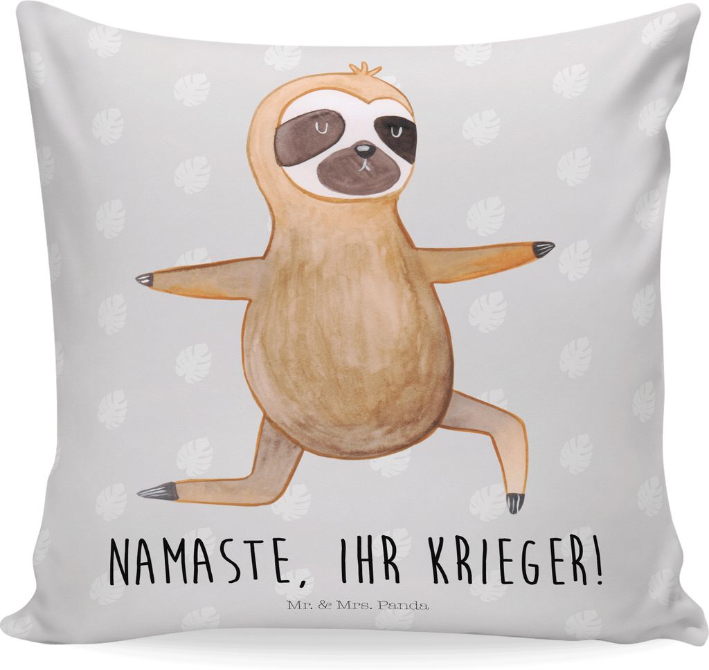 Mr. & Mrs. Panda Sofakissen Faultier Yoga - Grau Pastell - Geschenk, Meditation, Entspannung, Deko Kissen, Polster, für sofa, 40x40, kuschelkissen