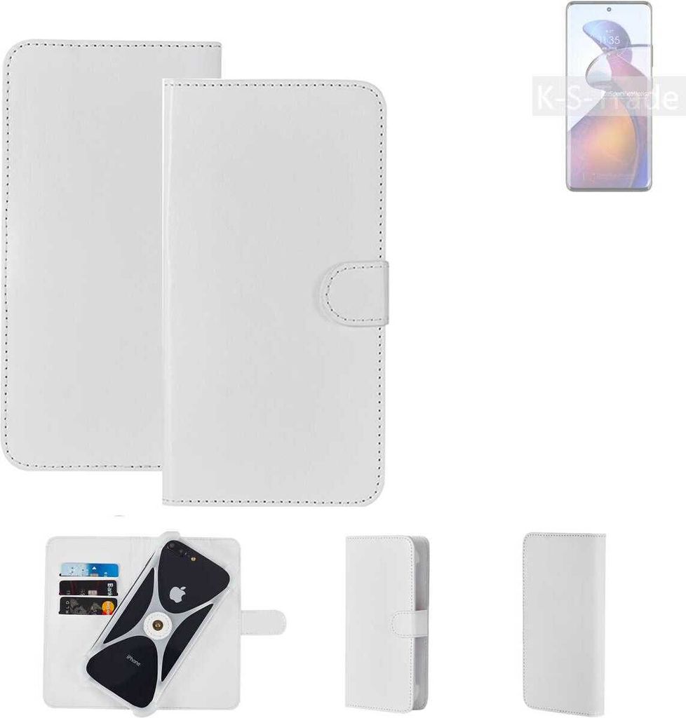 K-S-Trade Handy Hülle Schutz Hülle kompatibel mit Motorola Edge 30 Fusion Cover Case Bookstyle Bumper weiß 1x