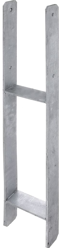 A metal H-shaped post support is shown against a white background.