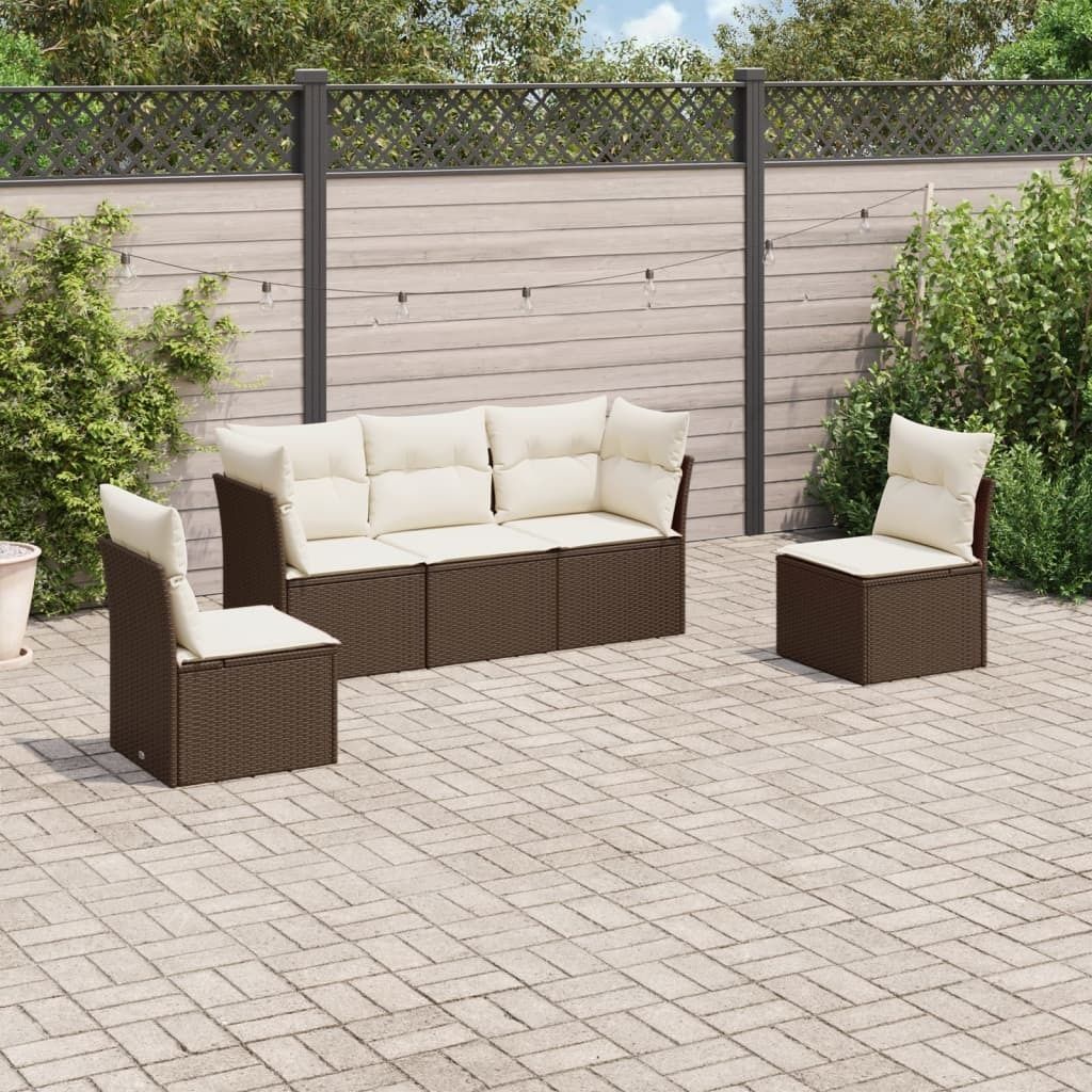 Maison Exclusive - 5-tlg. Garten-Sofagarnitur mit Kissen Braun Poly Rattan