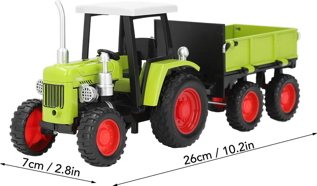 Tracteur en métal vert incassable avec remorque pour jeu et déco