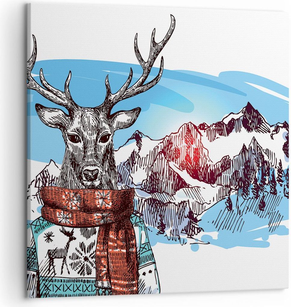 Bild auf Leinwand - Leinwandbild - Deer Berg Kinder hipster - 50x50cm - Wand Bild - Wanddeko - Leinwanddruck - Bilder - Kunstdruck - Wanddekoration...