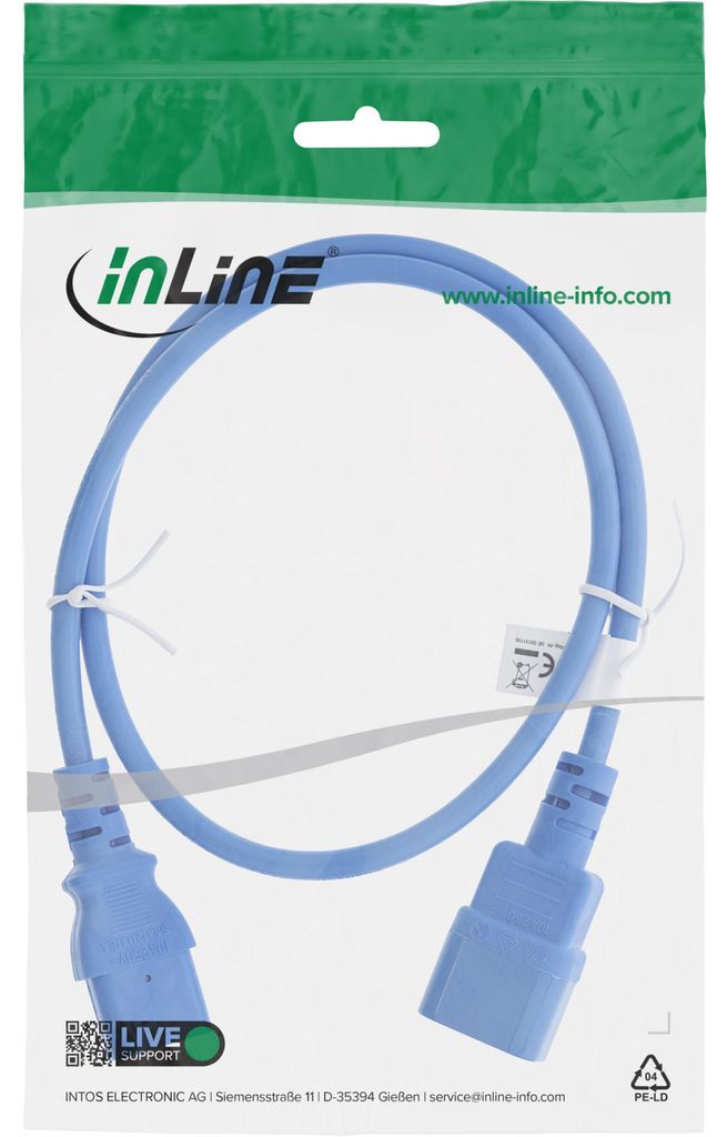 InLine Kaltgeräteverlängerung, C13 auf C14, blau, 0,3m, 0,3 m, C13-Koppler, C14-Koppler