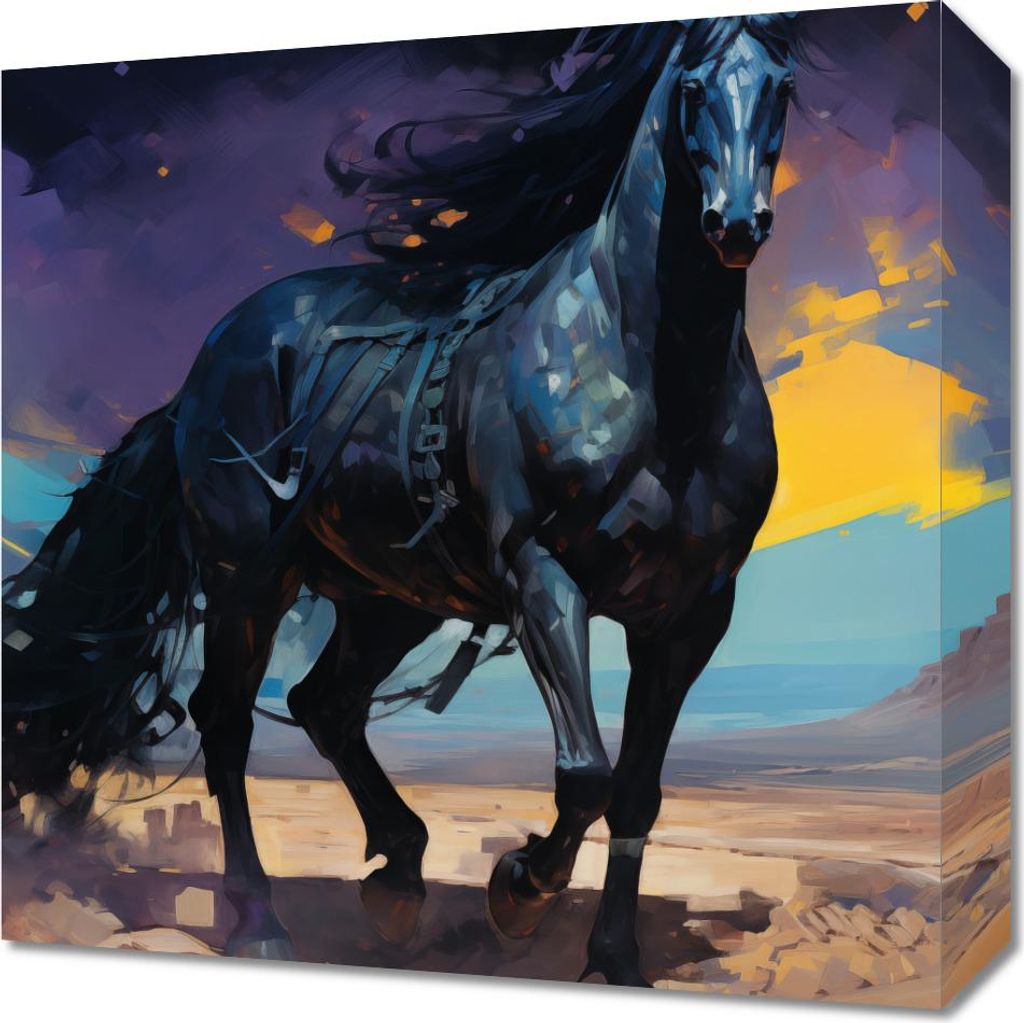 Bild 40x40cm Schwarzes Pferd Eigener Wettlauf