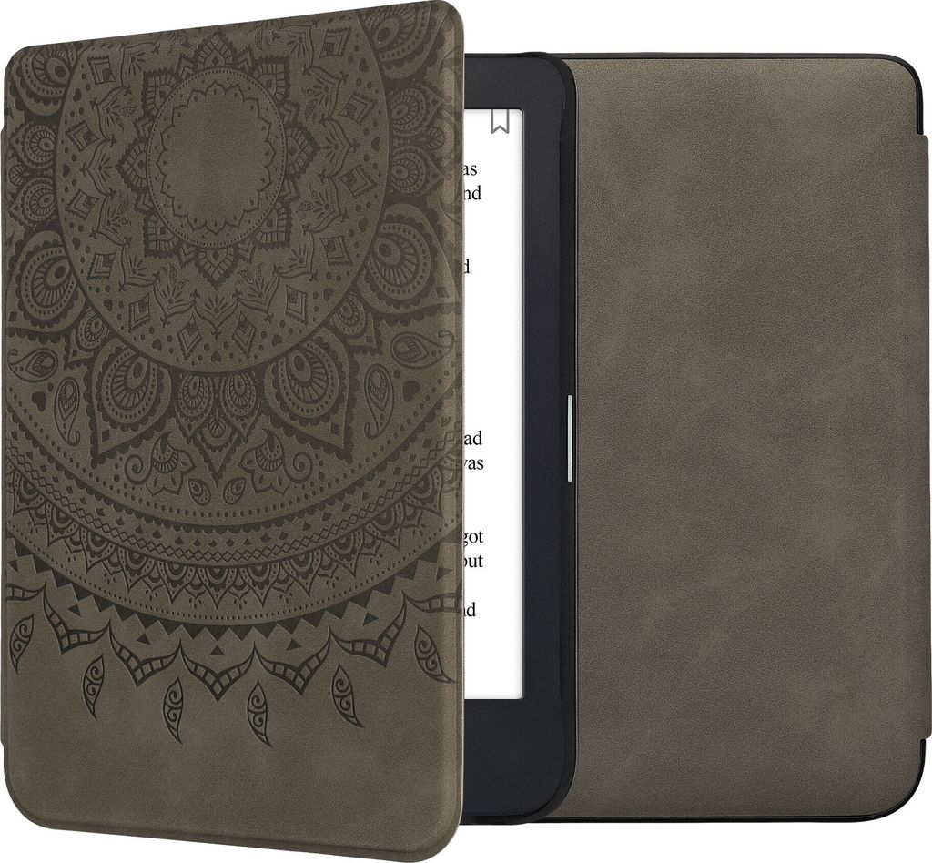 kwmobile Schutzhülle für Kobo Clara 2E / Tolino Shine 4 Hülle - eReader Case aus Kunstleder mit Auto Sleep Funktion - Indische Sonne mit Grau