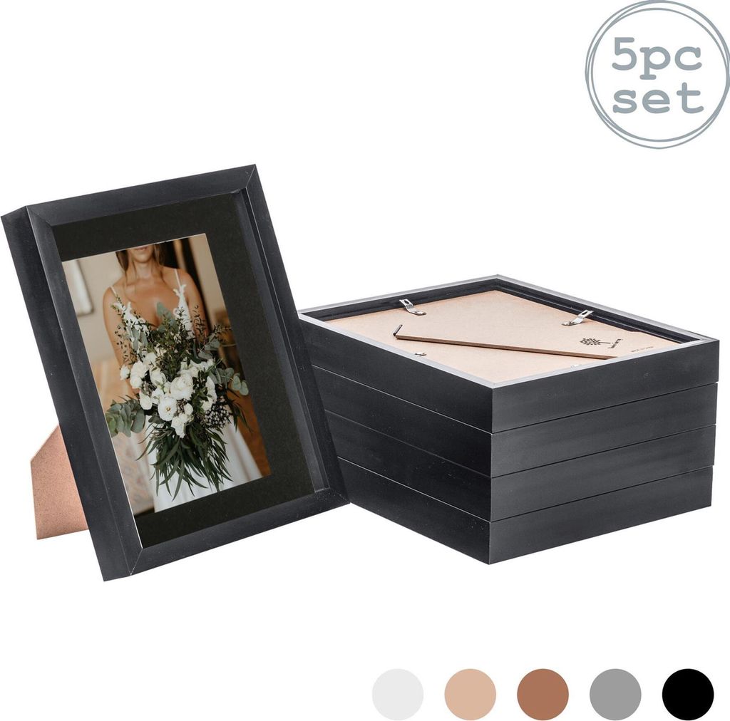 Nicola Spring Stück 5 8 x 10 3D-Schatten-Kasten-Foto-Rahmen-Set - Craft Anzeigen Bilderrahmen mit 5 x 7 Montage - Glas Aperture - Schwarz / Schwarz