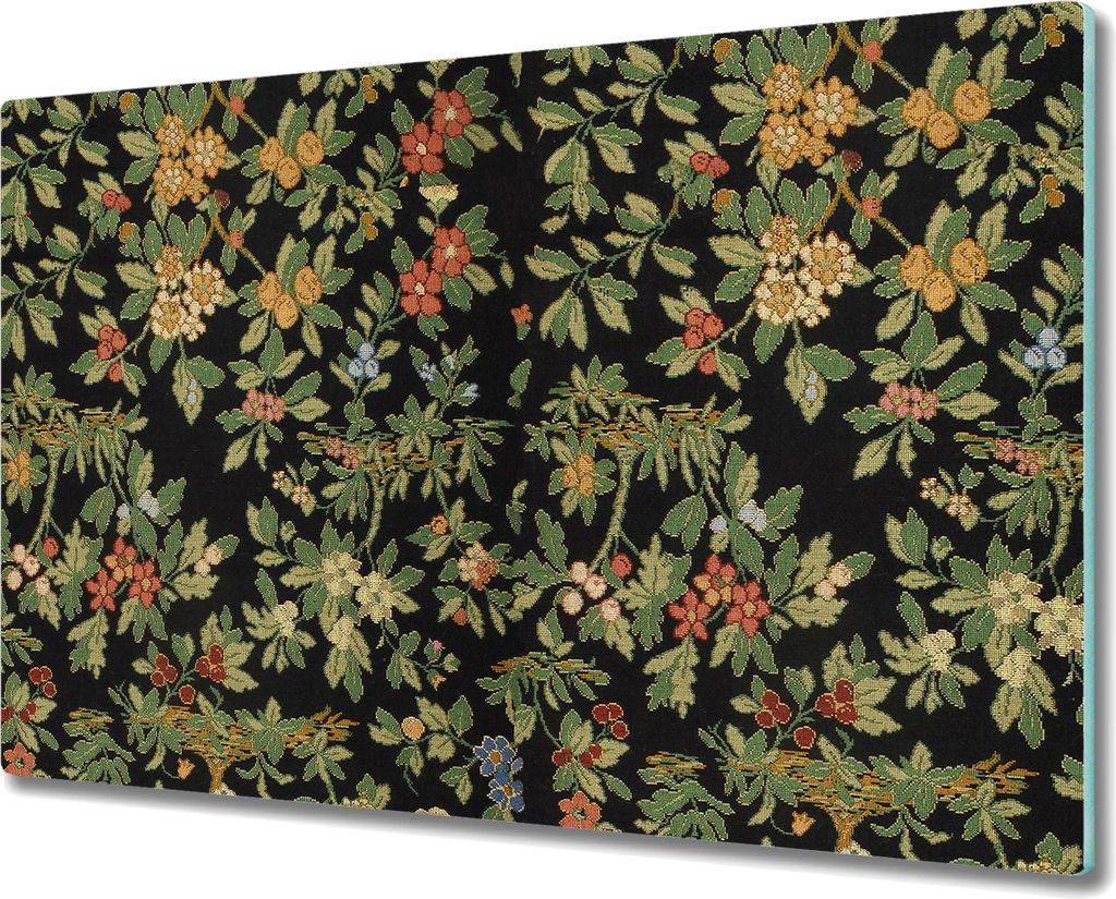Glas-Herdabdeckplatte Glaskeramikkochfeld-Abdeckung Spritzschutz - 80x52 cm - Bestickt Blumen bunt