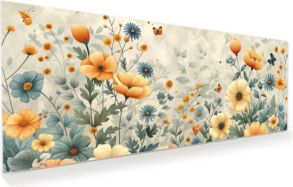 Glasbild 100x40cm in XXL für Wohnzimmer, Schlafzimmer Motiv Blumenwiese