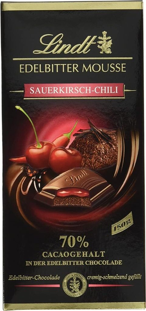 Lindt - EDELBITTER MOUSSE - Chilli s višňami - tyčinka 150g Obrázok produktu 