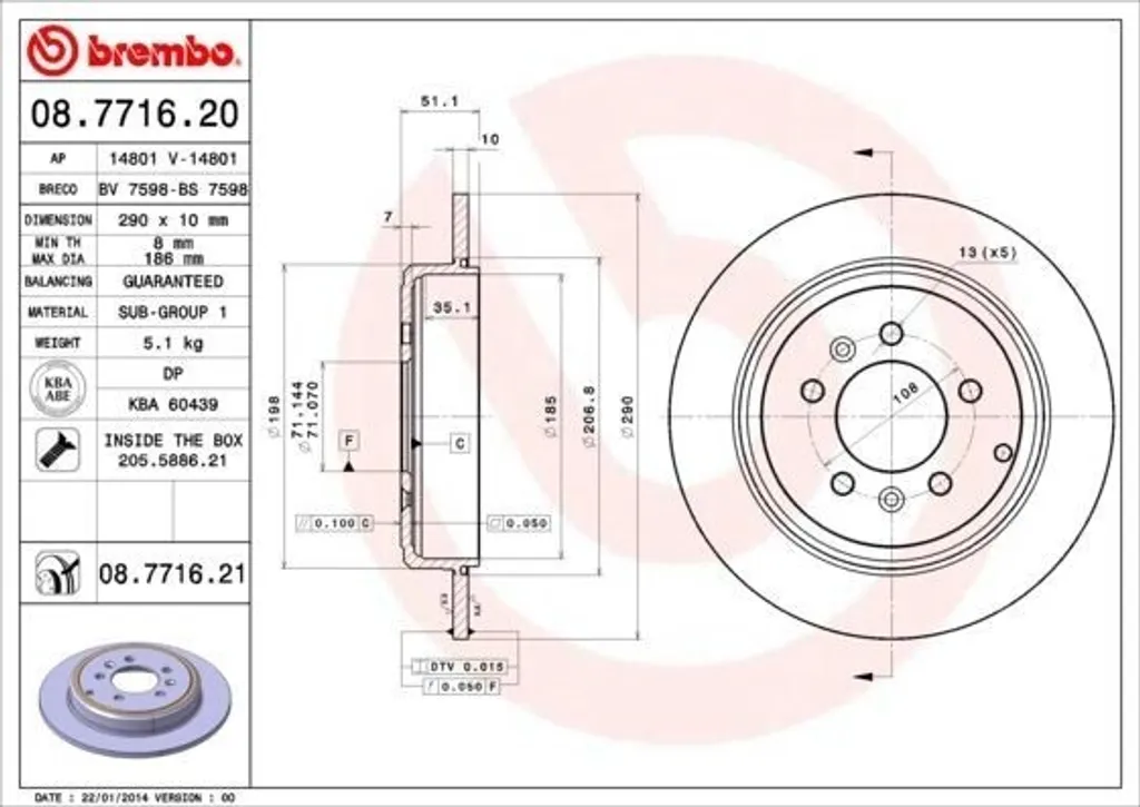 Disque de frein arrière Brembo pour Peugeot 607 2.0 2.2 3.0 HDI V6 290mm