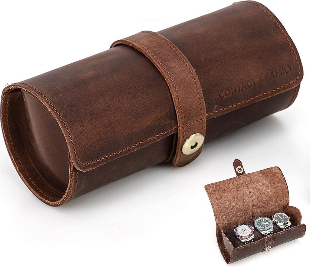 Leder-Uhren-Reiseetui (3 Uhren) – Rundes Design mit Produktbild 