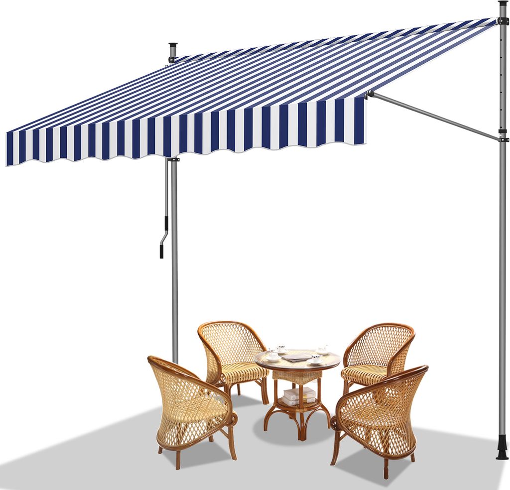Clanmacy Klemmmarkise Markise Balkon UV-beständig wasserdicht Blau Weiß 300cm