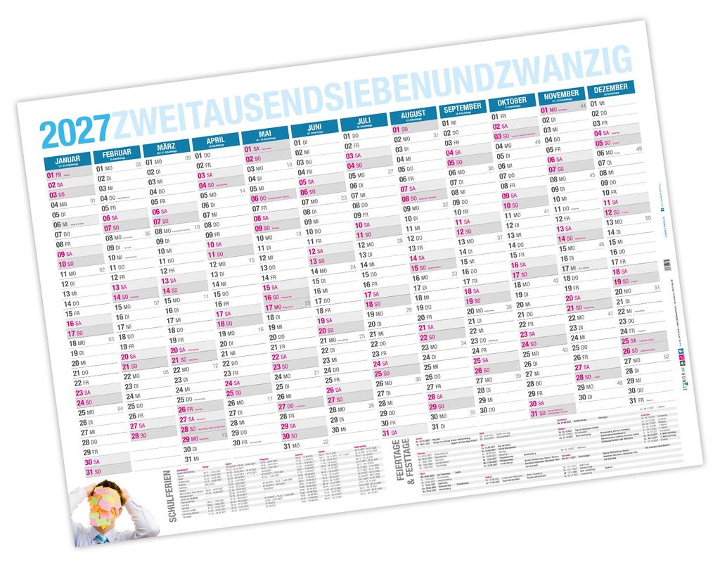 itenga Jahresplaner 2027 Wandkalender DIN A0 (118,9 x 84,1 Produktbild 