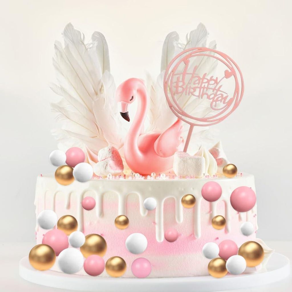 Ball Cake Topper 46 Stück Mini Multifunktionale Cupcake Topper DIY für Geburtstagstorte Hochzeit Feier (Weiß Rosa Gold)