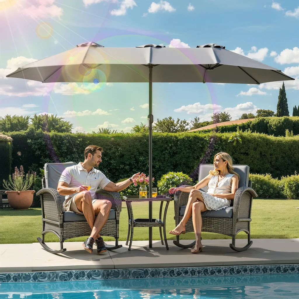 Parasol XXL Izrielar Gris avec Manivelle - Structure Triple Renforcée - 7