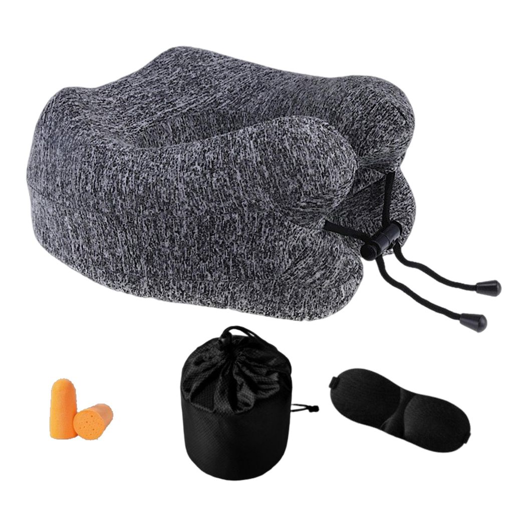 Nackenkissen, Reisekissen aus Memory Foam, Reiseset 4-tlg, Nackenhörnchen, Kissen für Flugzeug, Nackenstützkissen, Nackenrolle, Ergonomisches