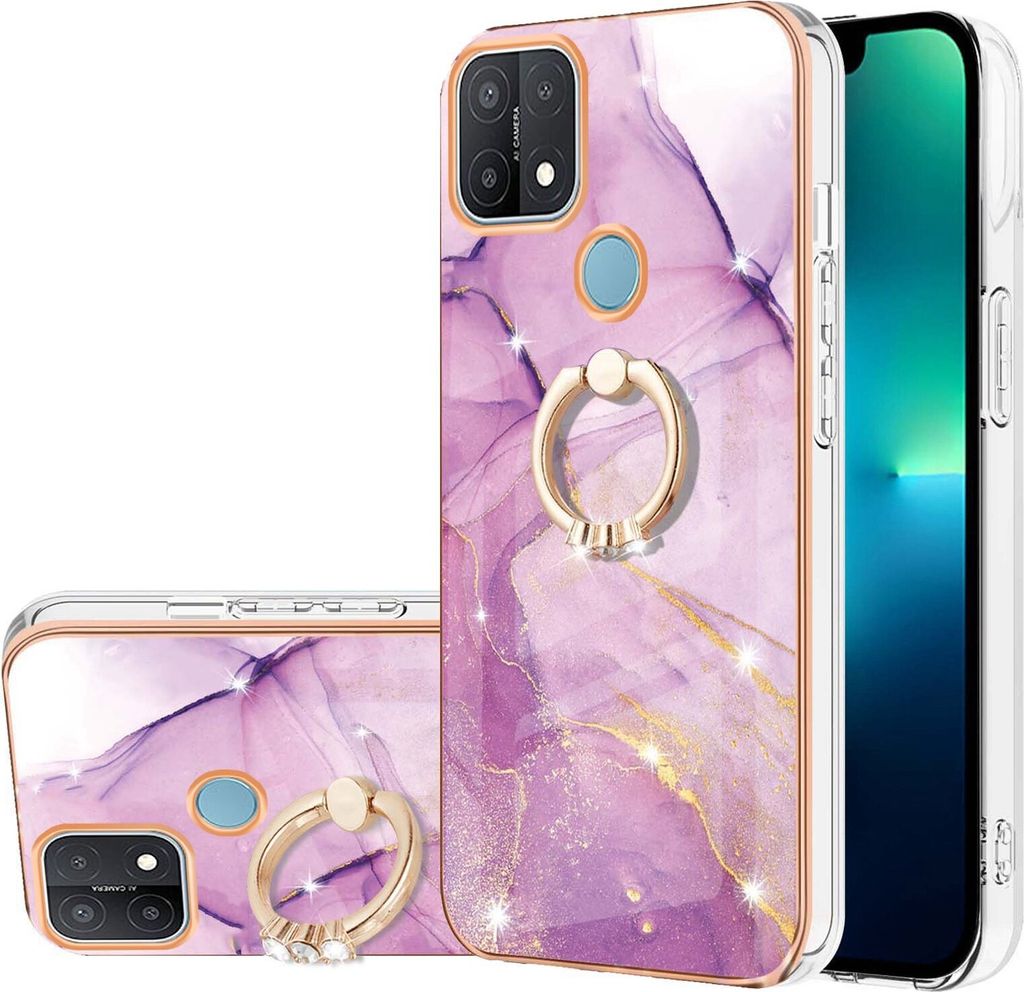 Hülle für Oppo A15 / A15S Muster TPU Silikon Stoßdämpfer Bumper Schutzhülle mit Ring Ständer Pink