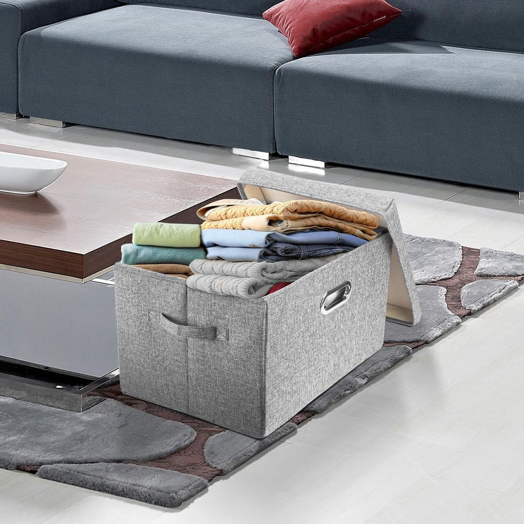 Faltbare Große Waschbare Aufbewahrungsboxen mit Deckel - Set von 3 - Grau - 44x30x29 cm