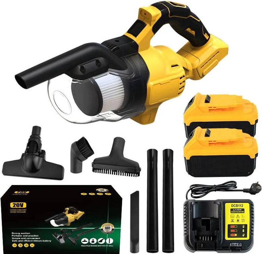 Akku-Handstaubsauger - Trockenstaubsauger - 20V System - Mit 2 Akkus - Für Baustelle, Werkstatt & Zuhause - Orange