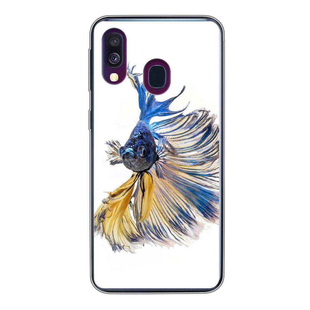 MuchoWow Handyhülle Schutzhülle Hülle für Samsung Galaxy A40 Fisch - Schwanz - Blau Silikon Softcase Handy Hülle - Handy-Tasche