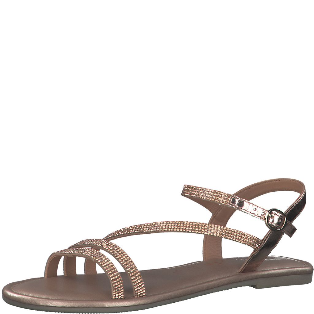 Tamaris Damen Sandale Leder Strass Metallic Optik 1-28113-20, Größe:37 EU, Farbe:Braun
