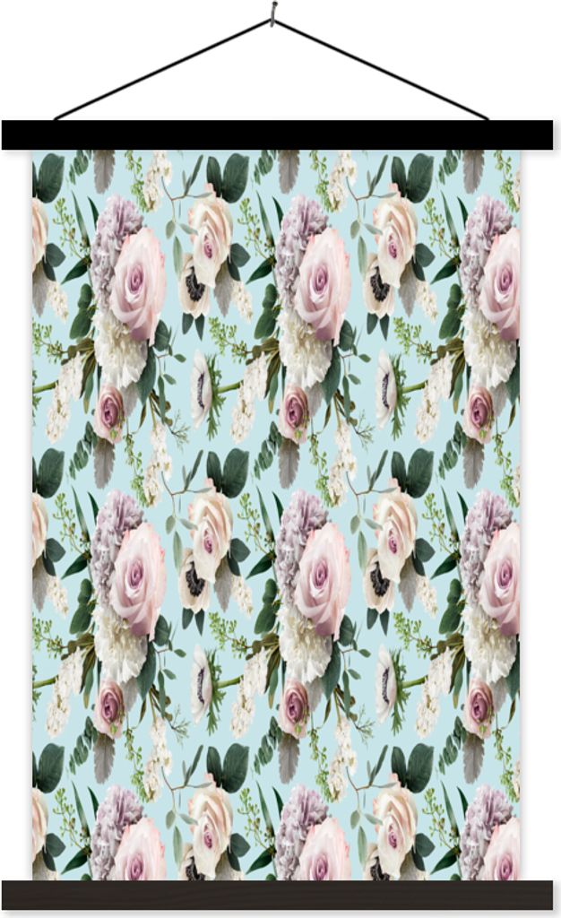 MuchoWow Textilposter Blumen - Rosen - Flieder 60x90 cm mit schwarzem Rahmen - Poster Wohnzimmer