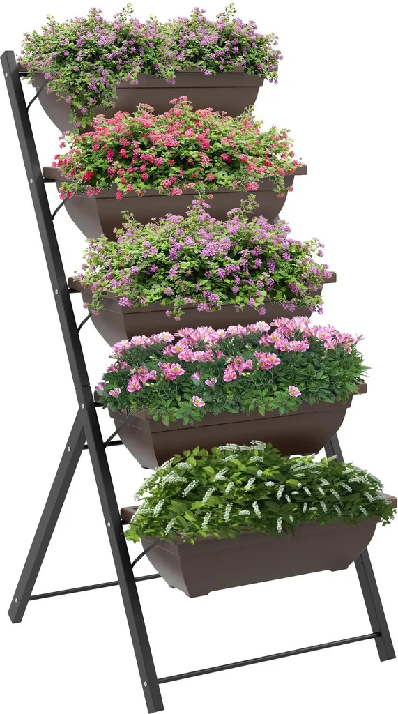 Étagère à plantes 5 niveaux avec 5 pots 55x63x120 cm support noir