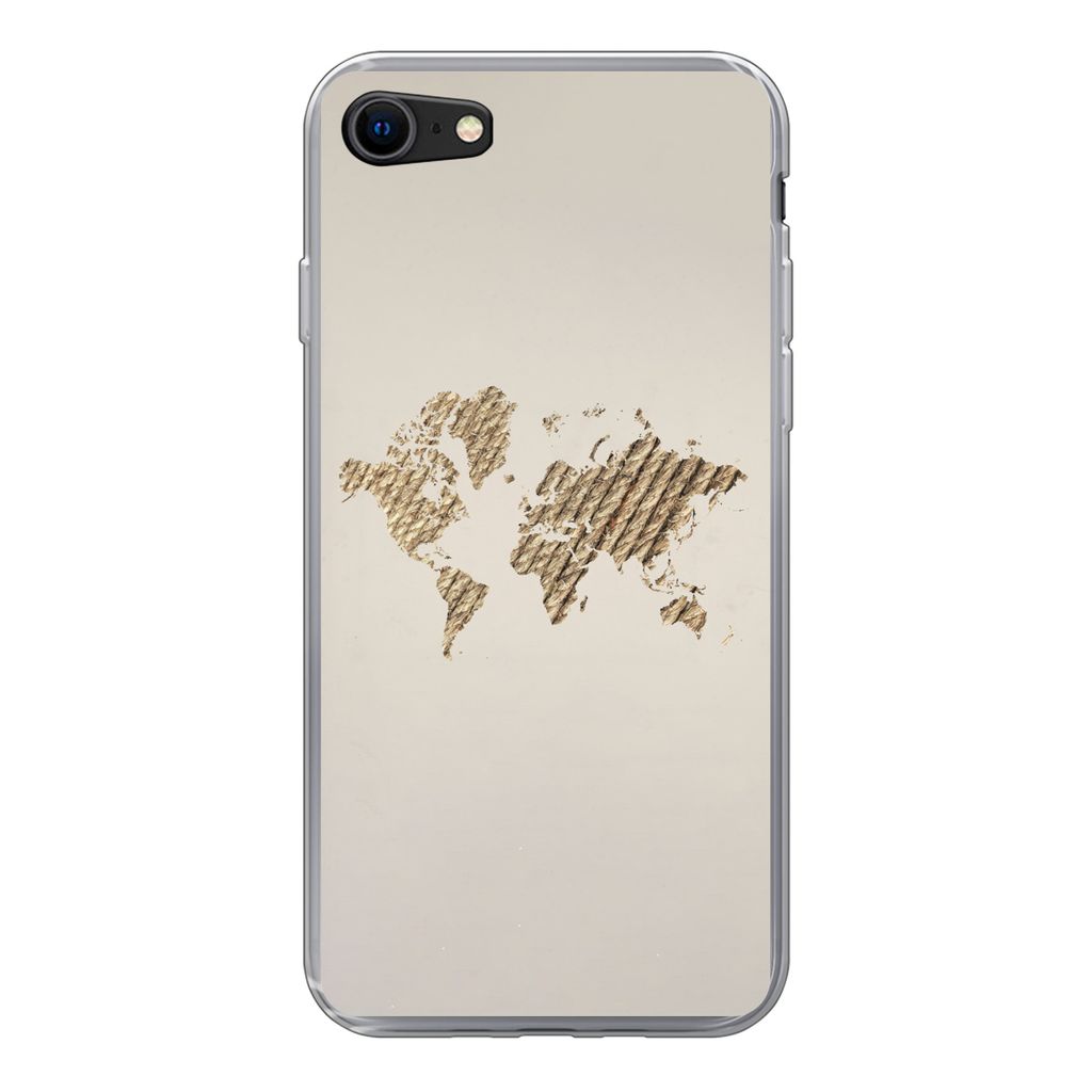 MuchoWow Handyhülle Schutzhülle Hülle für iPhone 8 Weltkarte - Seil - Braun Silikon Softcase Handy Hülle - Schutzhaube