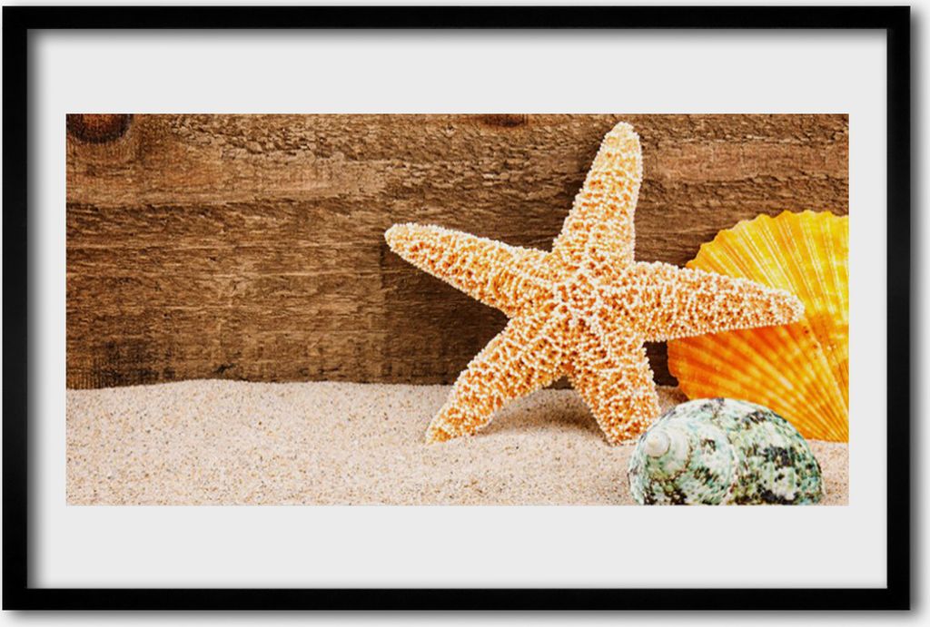 Bild 60x40 MDF-Rahmen Wandkunst Seestern Sand Kunst