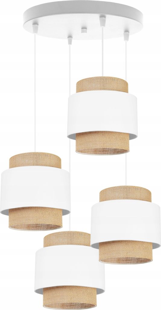 Boho Hängelampe - Deckenlampe - Pendelleuchte aus Metall mit Lampenschirm aus Stoff - E27 - 4-Flammig Oval - Weiß und Jute