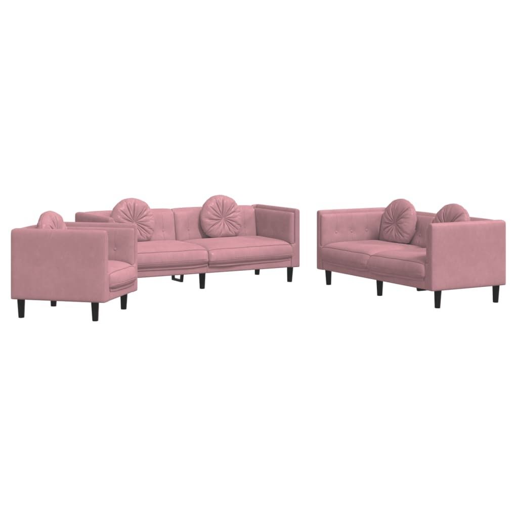 "Winteraktion" 3-tlg. Sofagarnitur mit Kissen Rosa Samt - Klassische Sofas CC8305