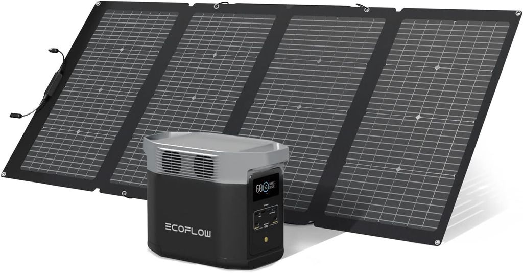 EcoFlow DELTA 2 tragbare Powerstation mit 220W Solar Panel, balkonkraftwerk mit speicher solaranlage balkon und Schnellladung als Solargenerator