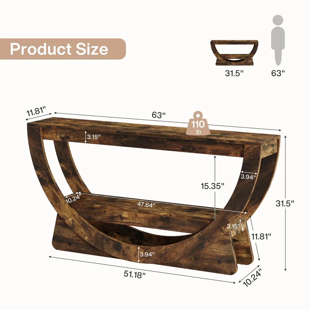 Tribesigns Table Console 160 cm, Console d'Entrée à 2 Niveaux en Bois