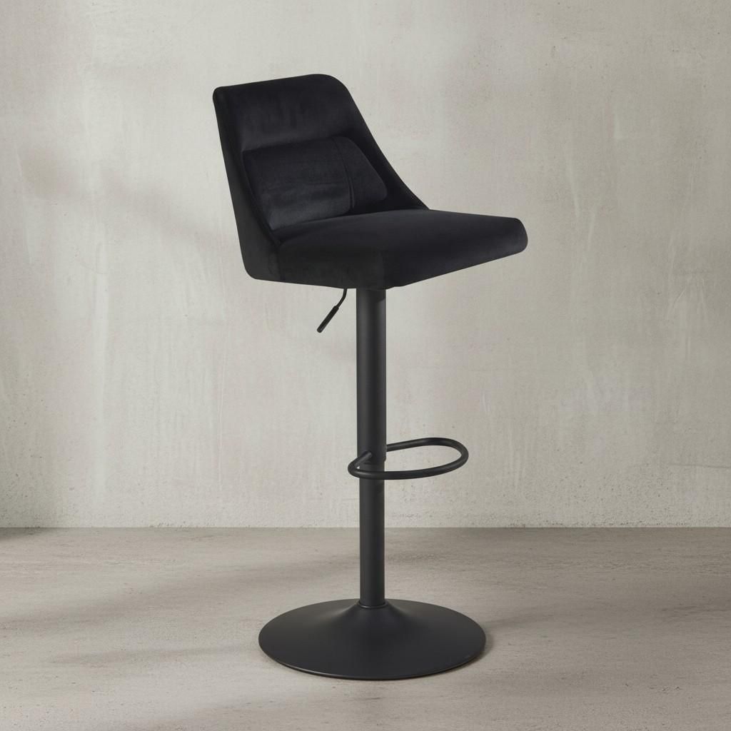 Barhocker Samt Schwarz Hocker mit Lehne 86 - 106 cm, Küchenhocker Höhenverstellbar Modern 100 kg, Design Barstuhl Tresenhocker mit Metall-Trompet...