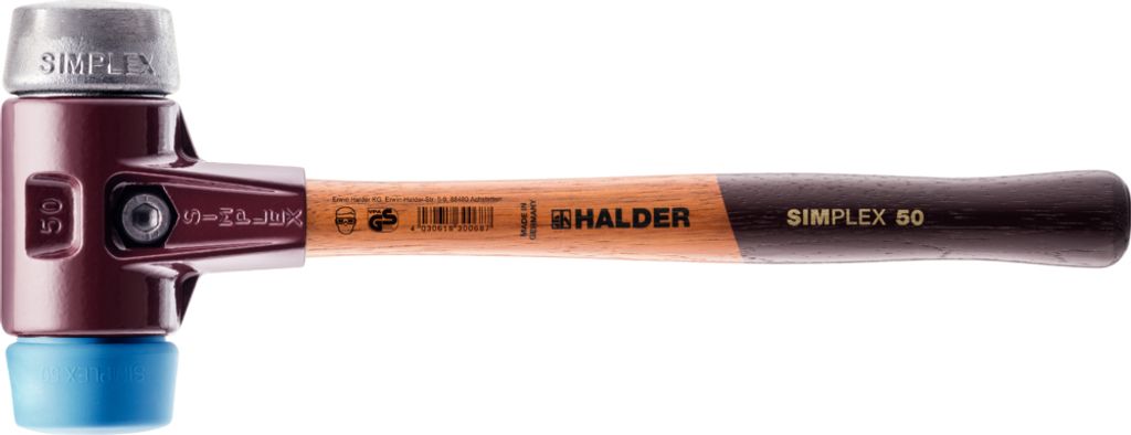 HALDER SIMPLEX TPE-Hammer weich / Weichmetall mit Tempergussgehäuse und Holzstiel - D=60 mm - 3019.060