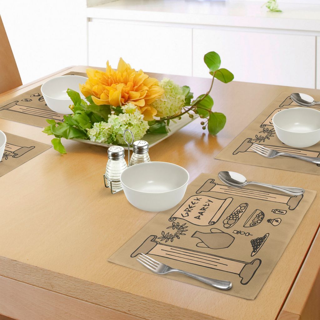 ABAKUHAUS griechisch Platzmatten, Ornamental Antike Zivilisation Säulen Töpfe Kranz und Essen Thema Party Design, Tiscjdeco aus Farbfesten Stoff ...
