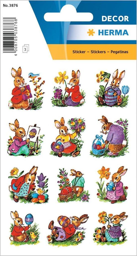 HERMA Oster Sticker DECOR "Hasen nostalgisch" 3 Blatt á 12 Produktbild 