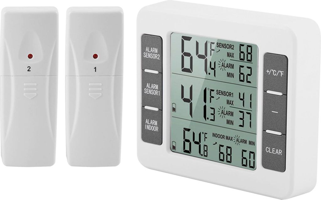 Drahtloses digitales Kühlschrankthermometer mit akustischem Alarm und 2-teiliger Sensor-Min/Max-Anzeige