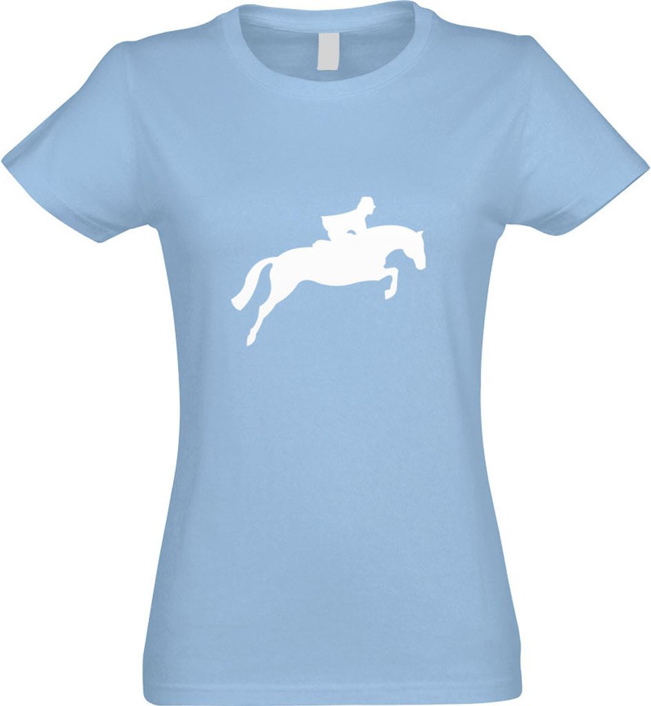 Kiwistar - T-Shirt tailliert - Damen - himmelblau - Springreiten - Jumping - Springen - mit Motiv Bedruckt - Funshirt Design - Sport - Freizeit - D...