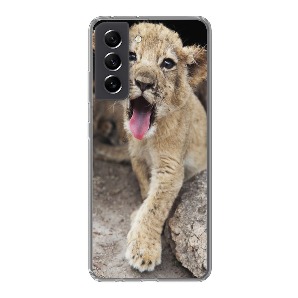 MuchoWow Handyhülle Schutzhülle Hülle für Samsung Galaxy S21 FE Jungtier - Löwen - Niedlich Silikon Softcase Handy Hülle - Mobiltelefonhülle