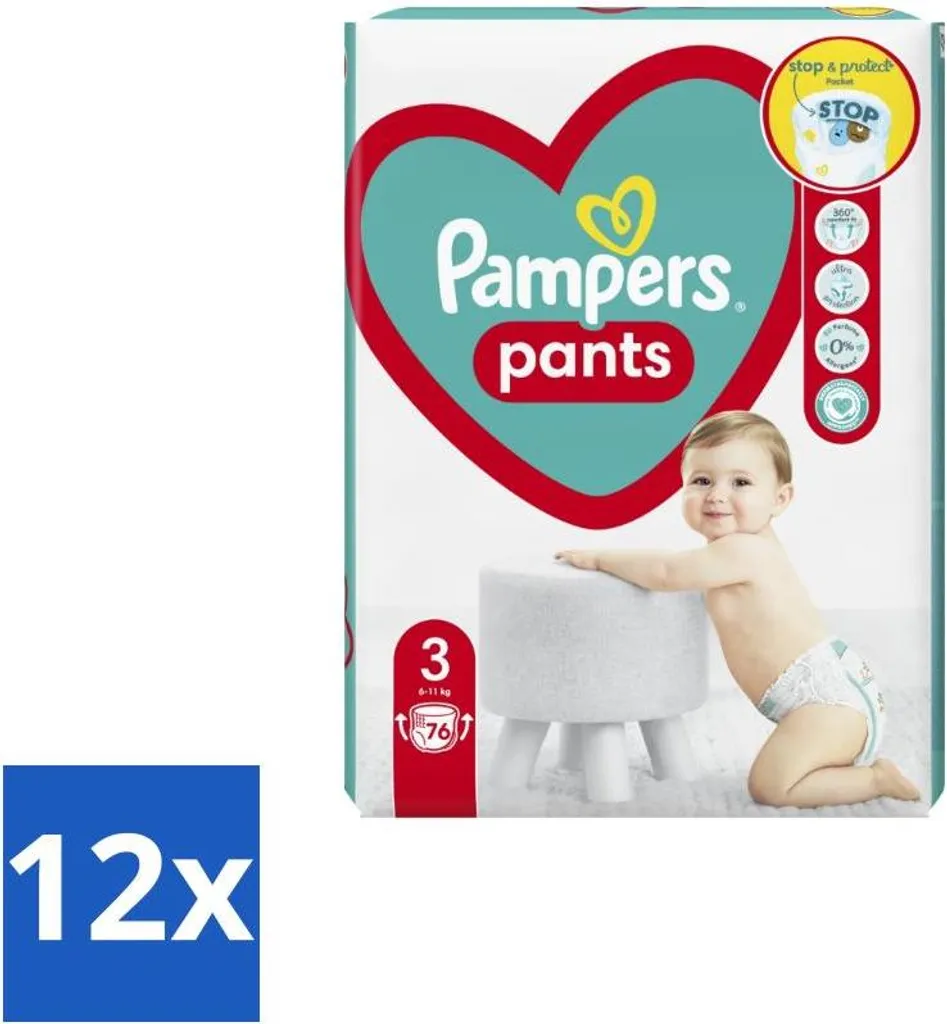 Pampers Baby-Dry Pants Taille 3 : 76 Couches avec Protection Anti-Fuites 12h