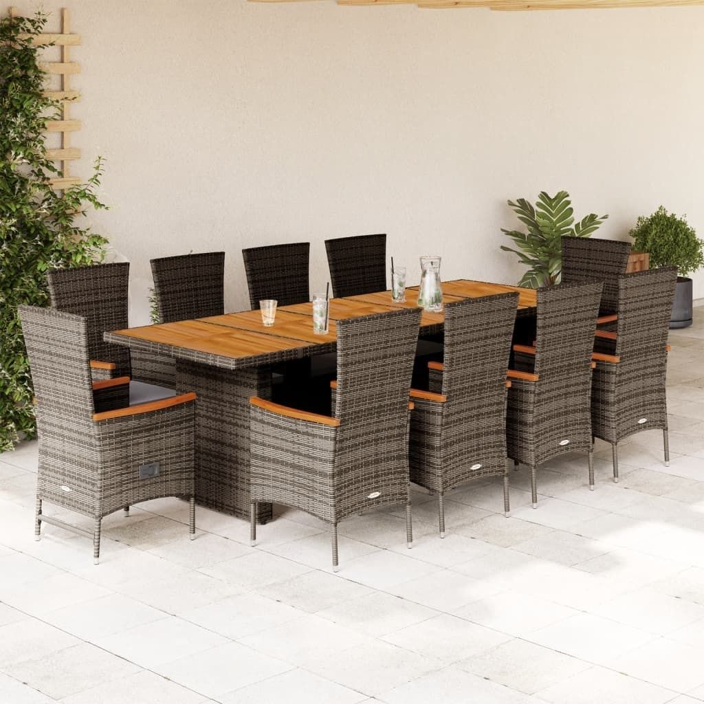 Maison Exclusive - 11-tlg. Garten-Essgruppe mit Kissen Grau Poly Rattan
