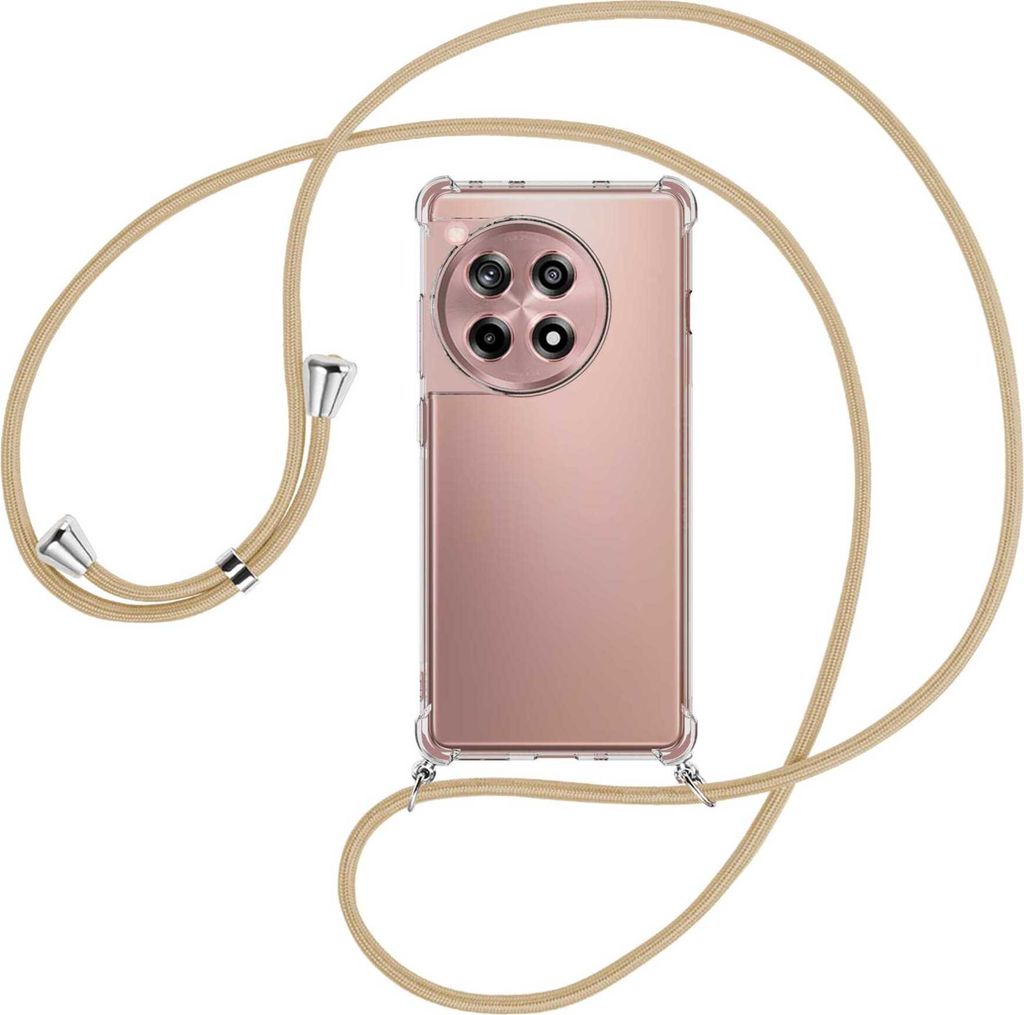 Handykette Backcover-Schutzhülle mit Band (Metall silberfarben) für OnePlus 12R / Ace 3 (6.78'') - caramel