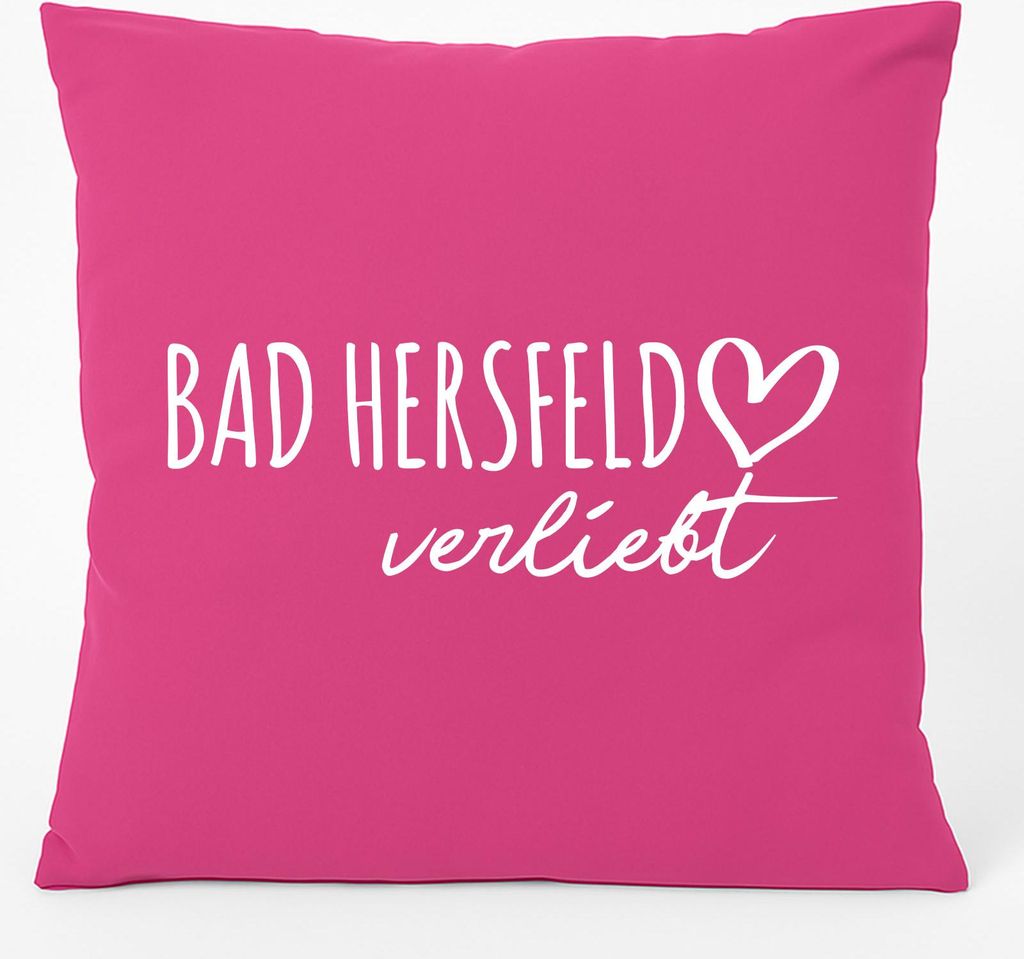 Huuraa Kissen Bad Hersfeld verliebt 40x40cm mit Füllung Fuchsia Baumwolle Dekokissen Geschenkidee