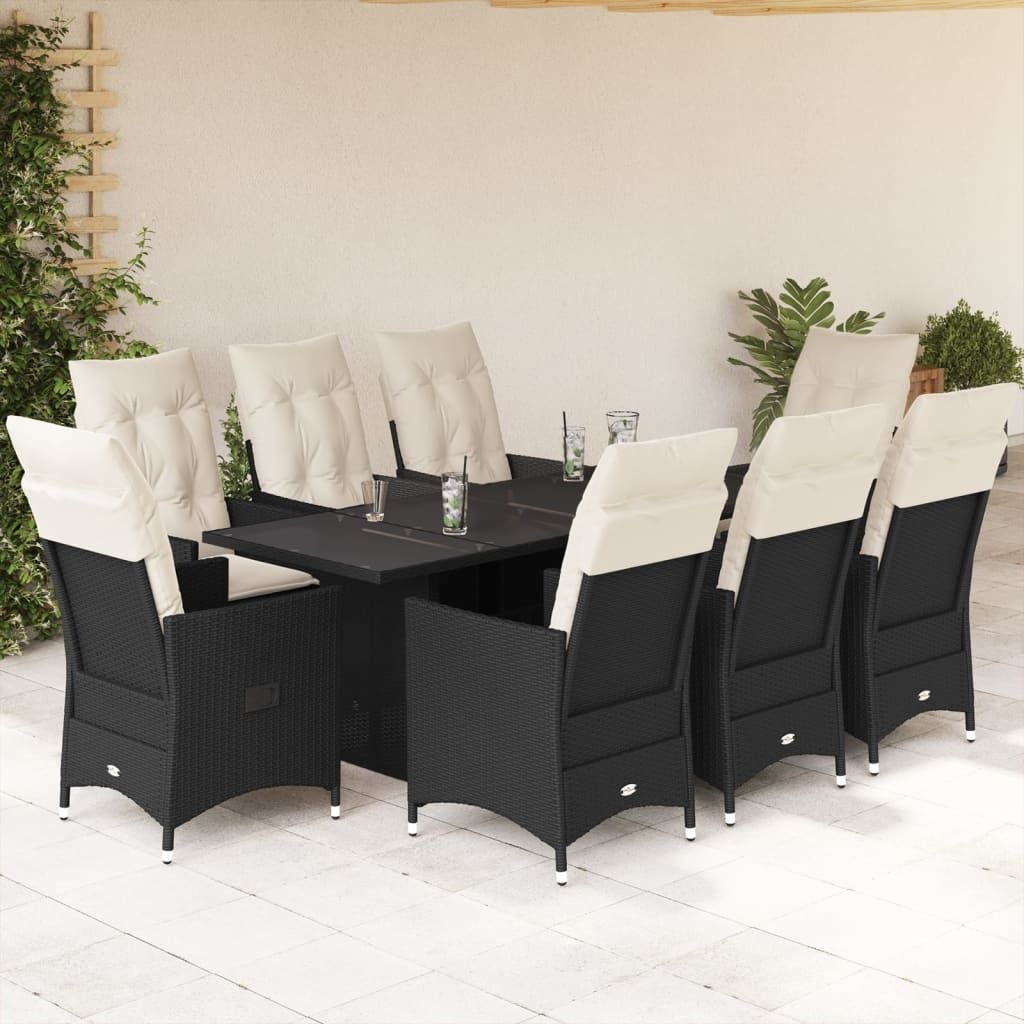 Maison Exclusive - 9-tlg. Garten-Essgruppe mit Kissen Schwarz Poly Rattan