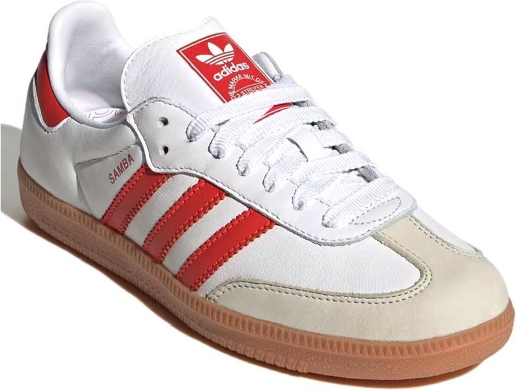Adidas Samba OG 3 Stripes Retro Contrast 70s Damen Ledersneaker in Weiß Rot – 6.5 UK - 40 EU - 8 US / White Red