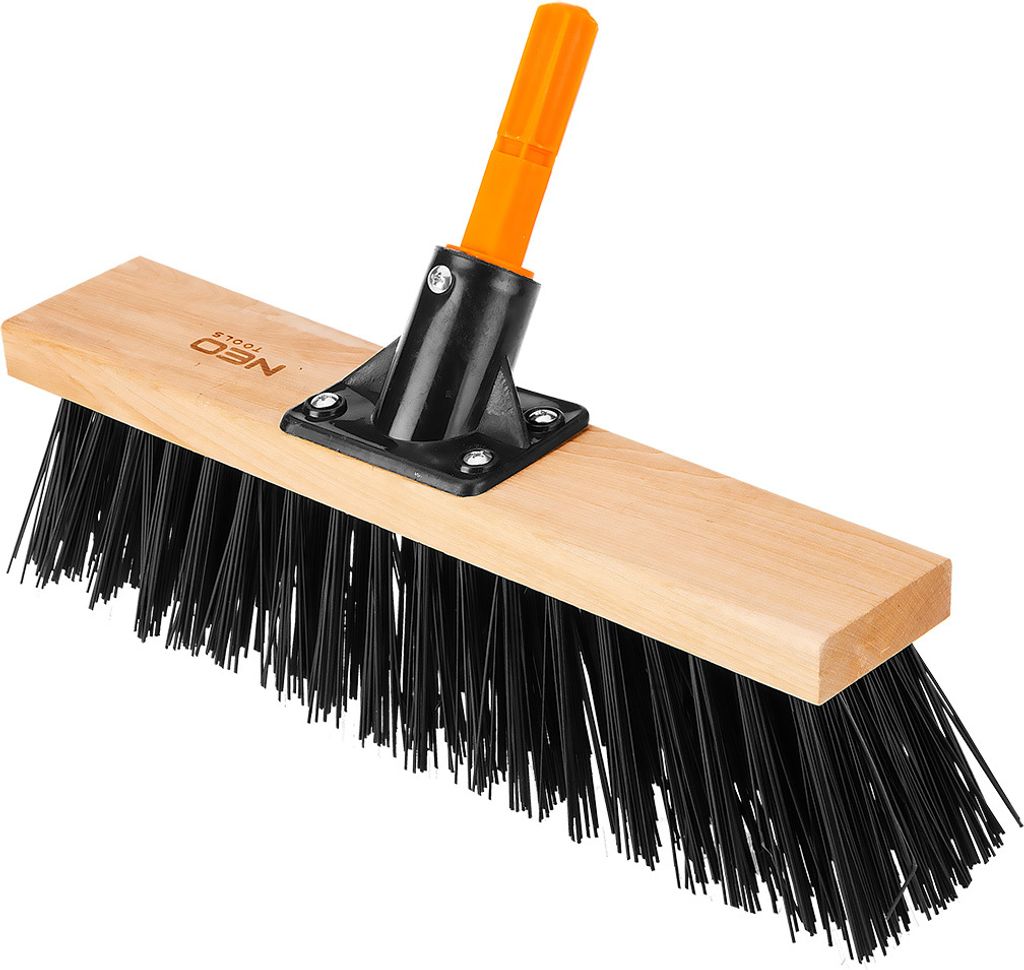 NEO TOOLS Gartenbürste für NEO Click System - Robuste Holz-Kehrbürste mit Stahlfassung & PVC-Borsten (75mm x Ø 0.38mm)