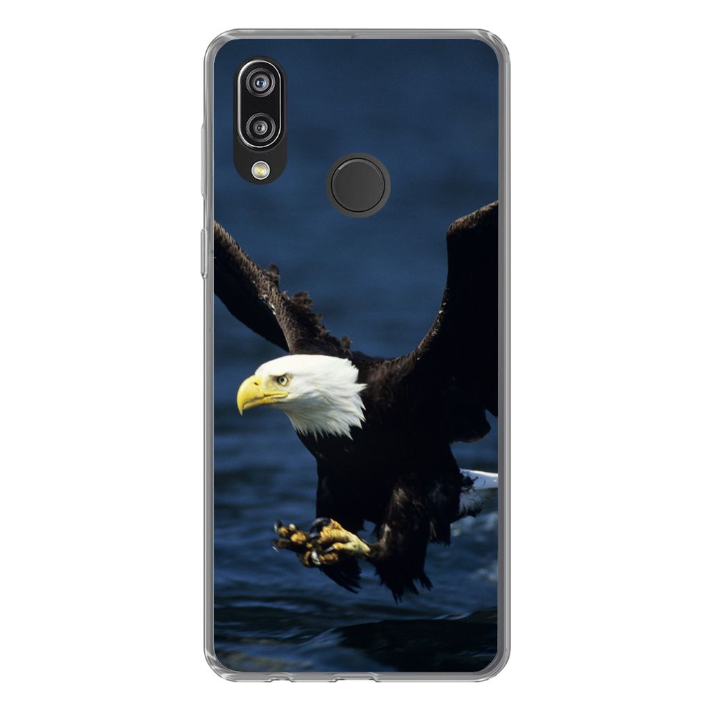 MuchoWow Handyhülle Schutzhülle Hülle für Huawei P20 Lite (2020) Adler - Nahaufnahme - Wasser Silikon Softcase Handy Hülle - Kartenhalter